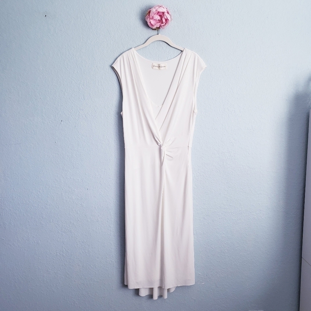 Graham & Spencer White V-neck Front Knot Dress